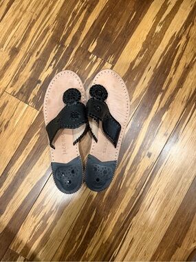 Jack Rogers Black and Tan Leather Millie Sandals